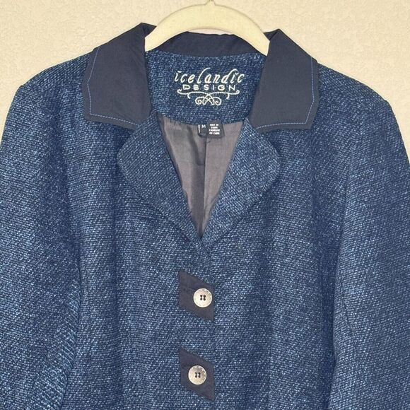 Icelandic Design Button Sweater Blazer Jacket Size Medium Blue Wool Blend - Picture 3 of 8